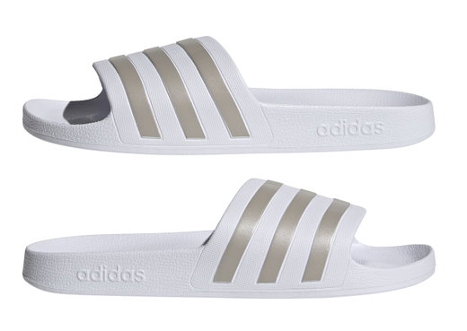 adidas Badeschuhe Adilette Aqua 3-Streifen (Cloudfoam Fußbett, vorgeformter EVA-Riemen) weiss/platin - 1 Paar